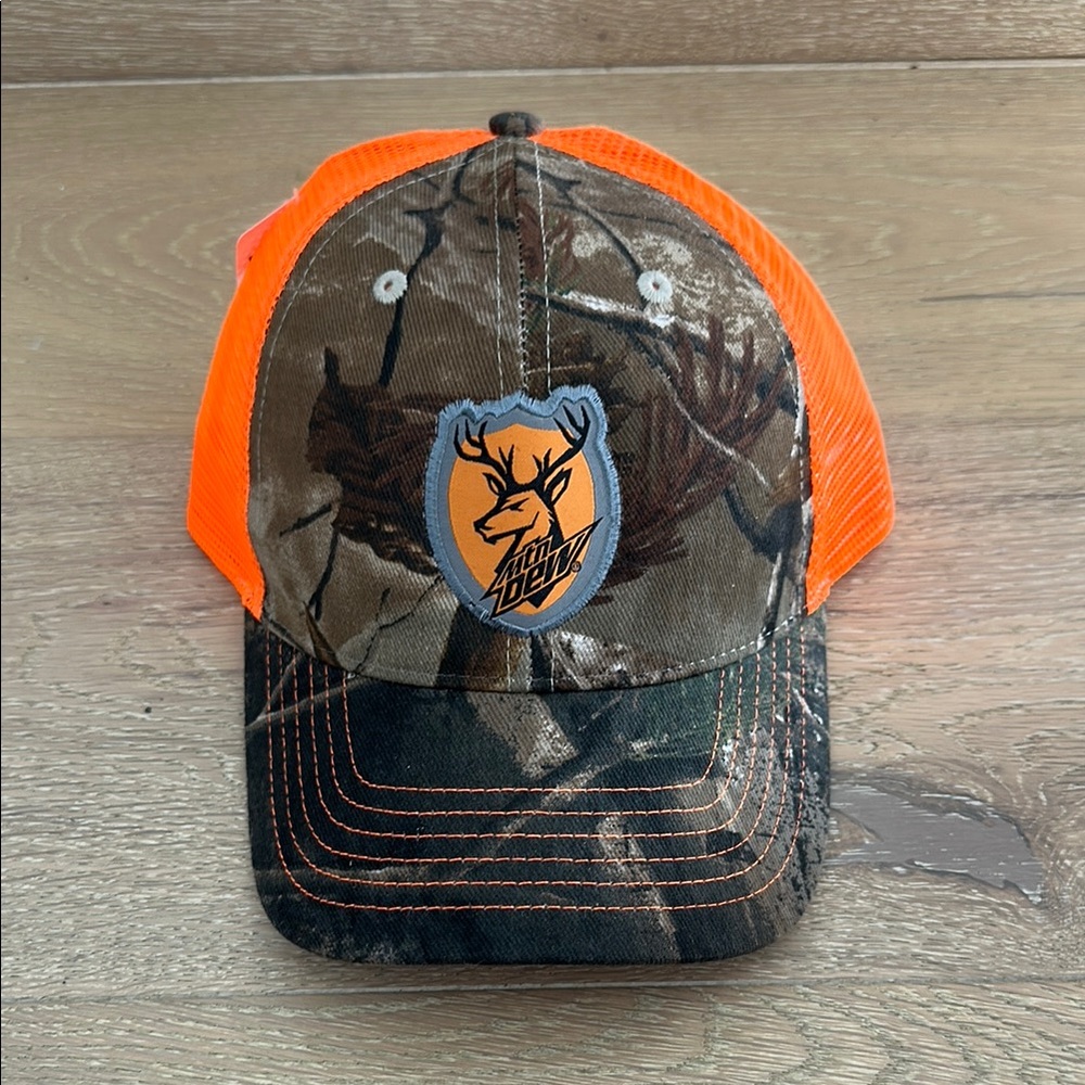 Mountain Dew Deer BUCK Logo Mesh Blaze Orange Camouflage Hat